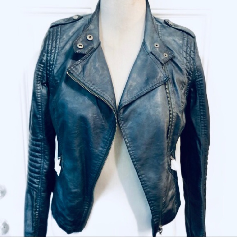 NWOT Black Swan Dark Teal Faux Leather Moto Jacket